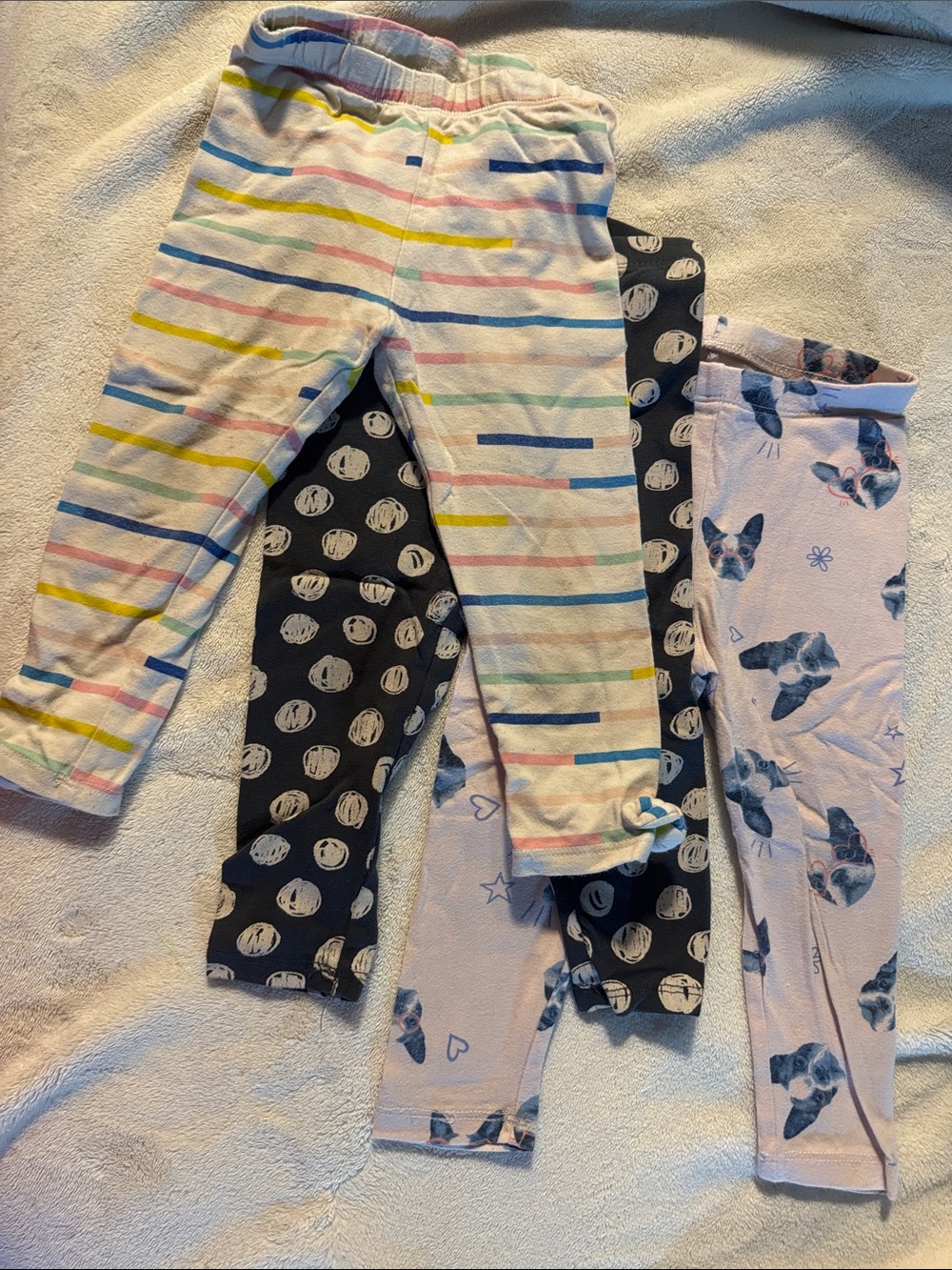 Cat & Jack Girls' Leggings Trio - Pastel Stripe, Light Pink Bulldog, charcoalDot